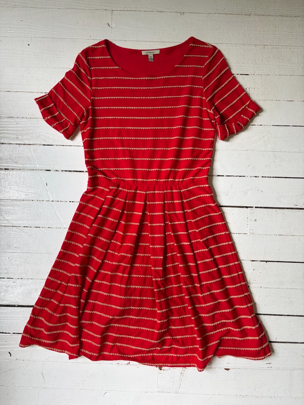 Bordeaux Classic Red Stripe Fit-and-Flare Dress from Anthro